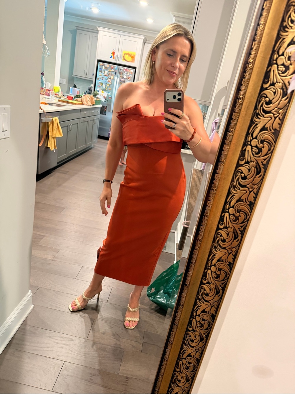 Orange Ruffle Midi Dress - Rust - Picture 4 of 8